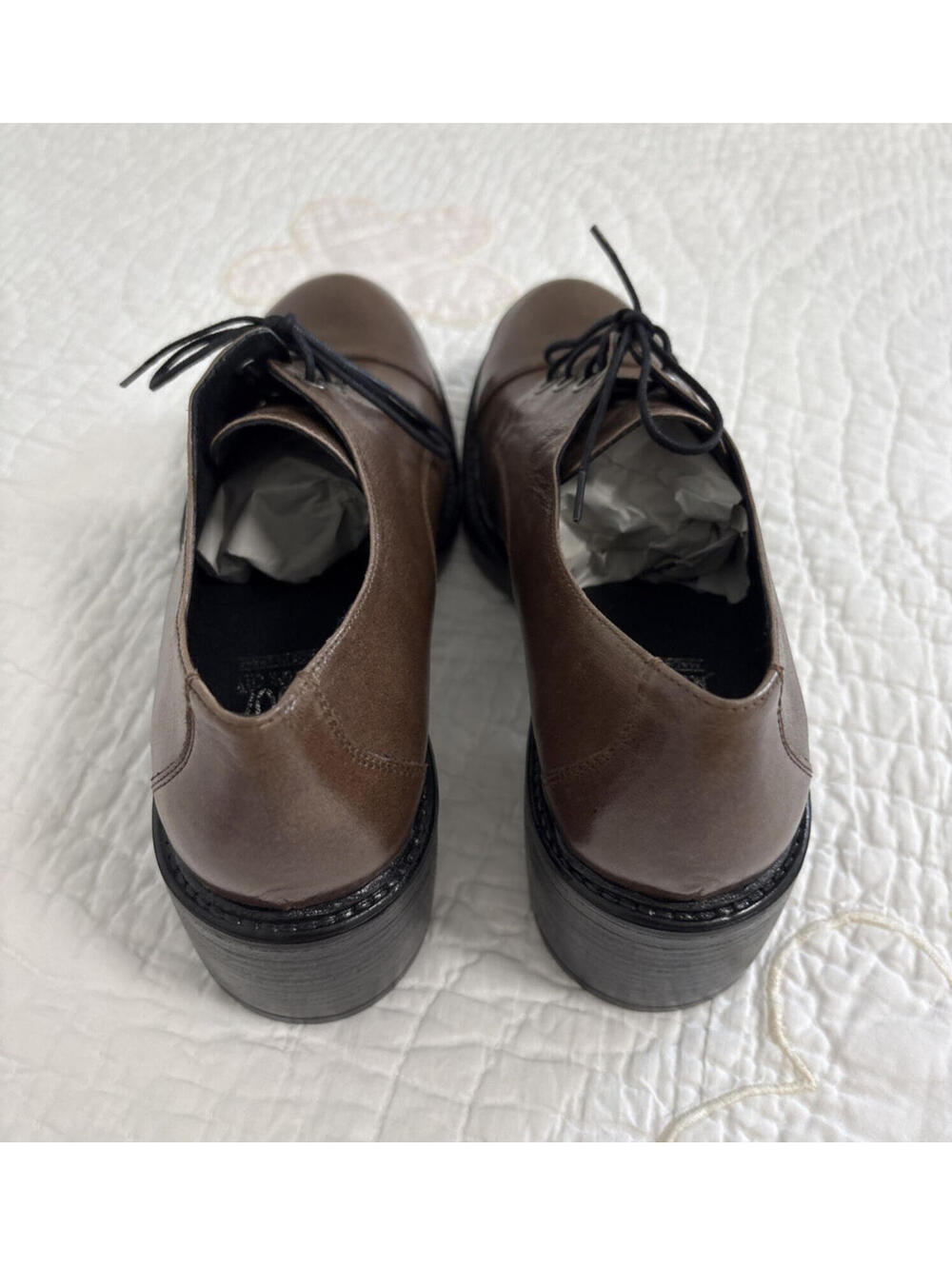 Miz Mooz Taupe-Brown Leather Lace-Up Chunky-Heel Oxfords--runs small!! - Picture 5 of 9